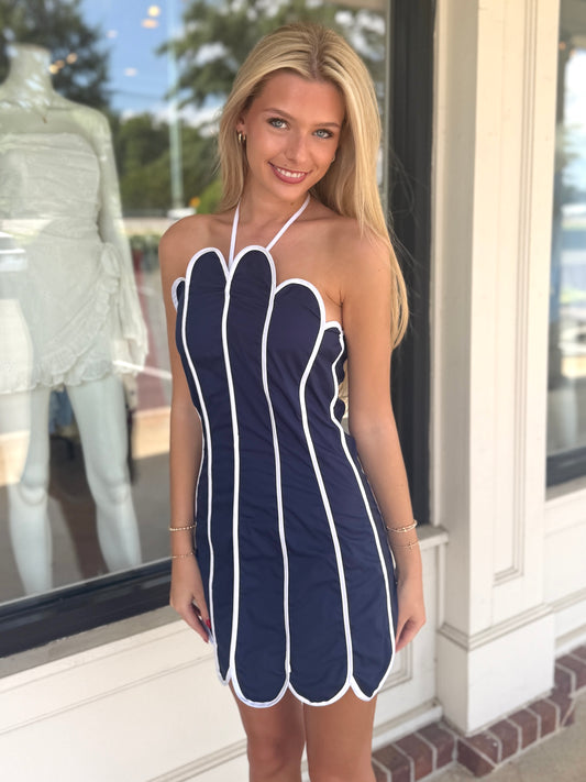 Navy/White Scalloped Mini