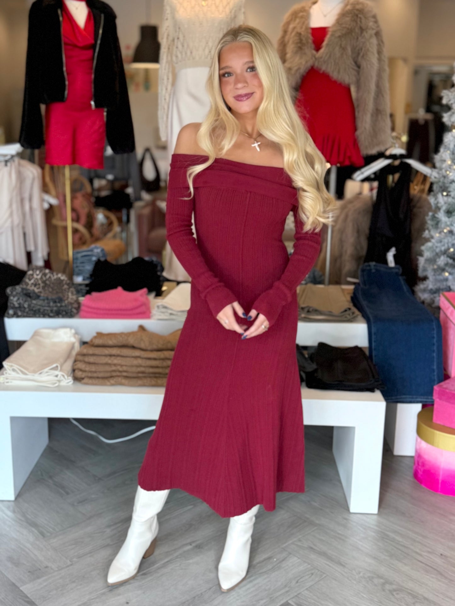 Burgundy Ribbed Sweater Dress