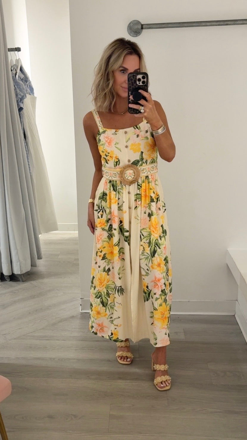 Cream Multi Square Neck Midi