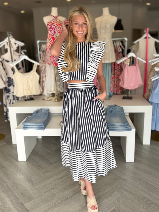 Navy Reverse Stripe Top