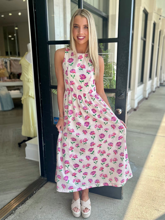 Cream Floral Bow Back Midi