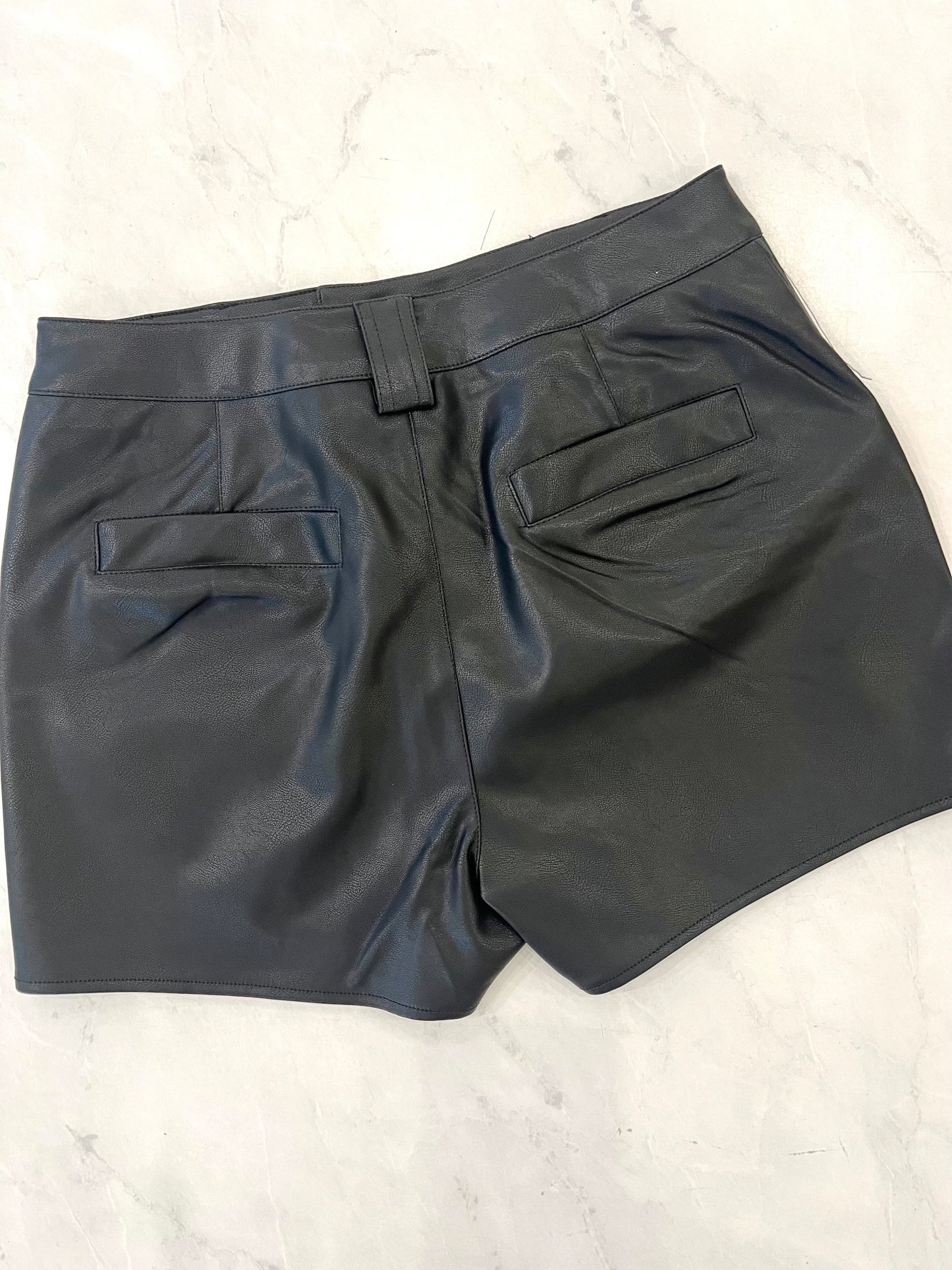 Black Leather Cargo Short