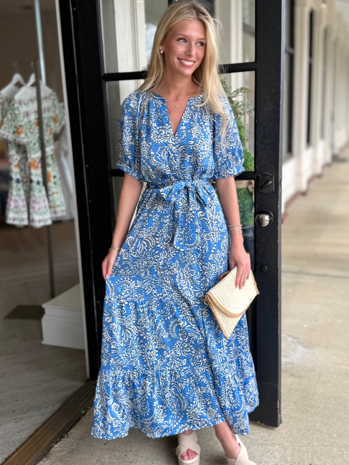 Blue Multi Geometric Tiered Maxi