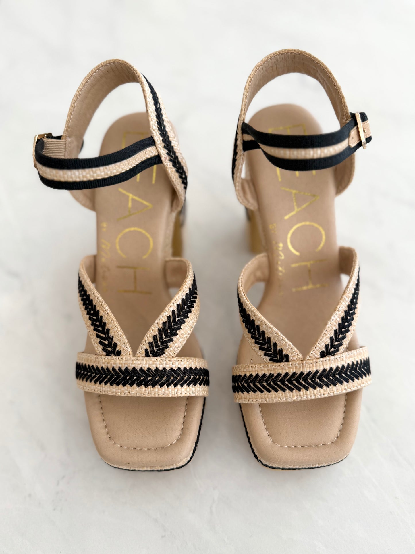 Natural/Black Stripe Square Toed Heel