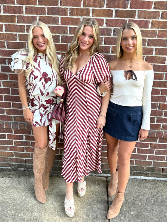 Cream/Brown Tie Top