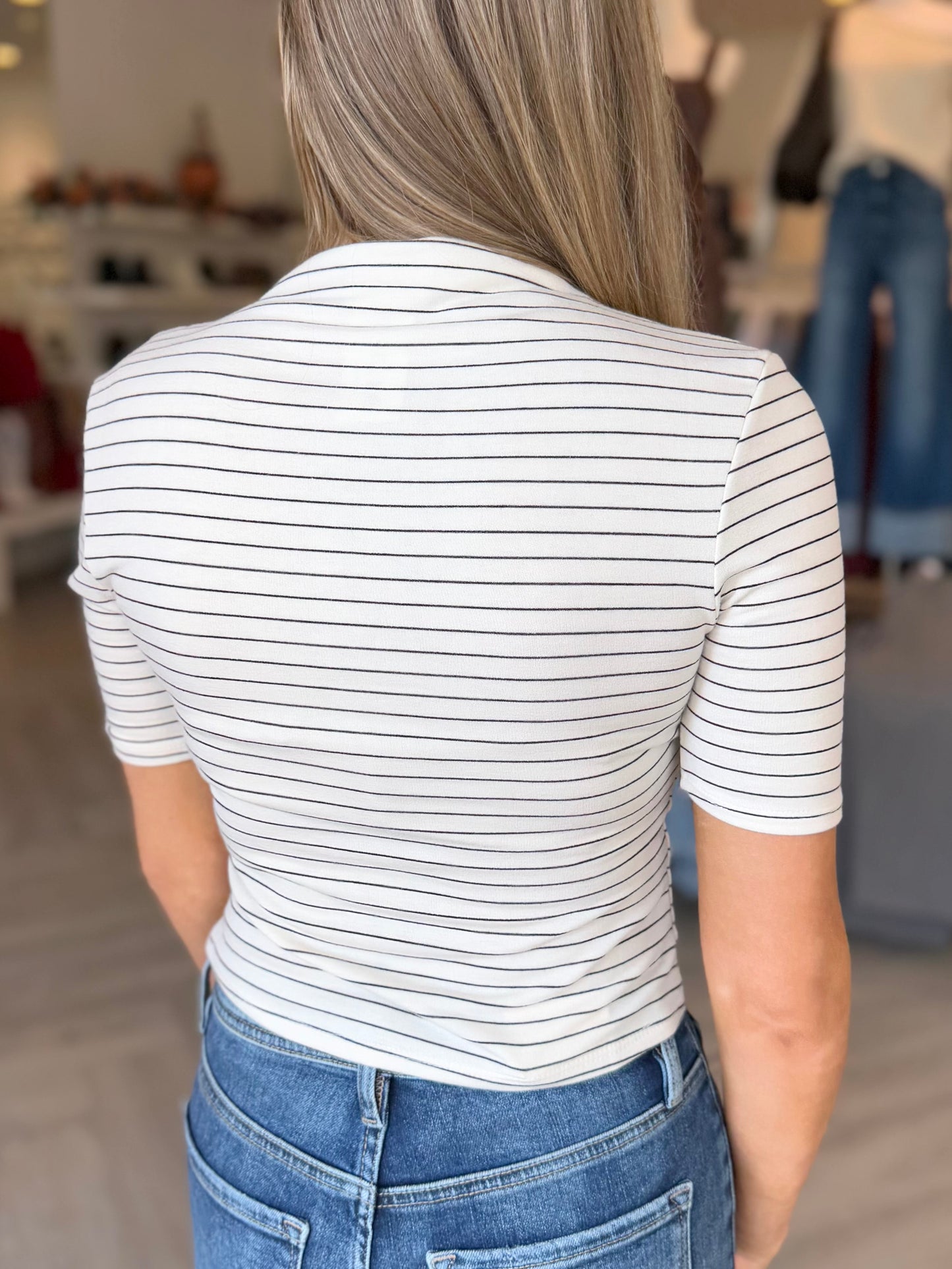 Cream Black Soft Stripe Top