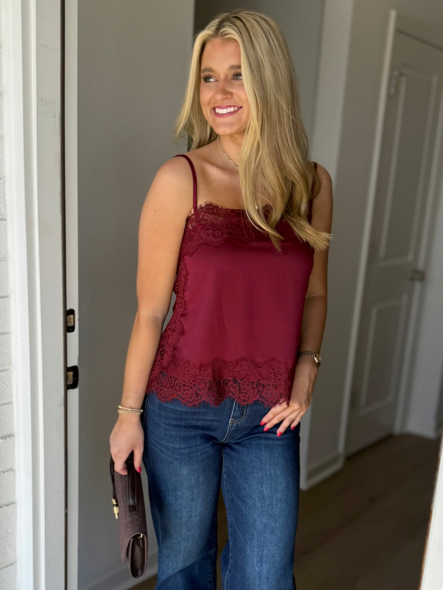 Burgundy Satin Lace Top