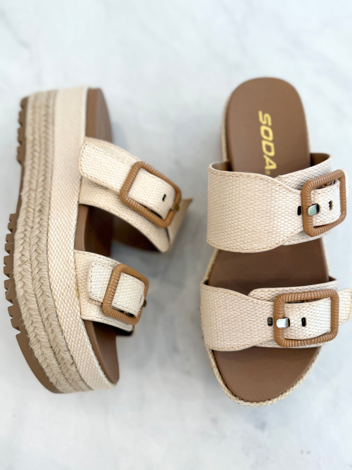 Raffia Double Strap Platform Sandal