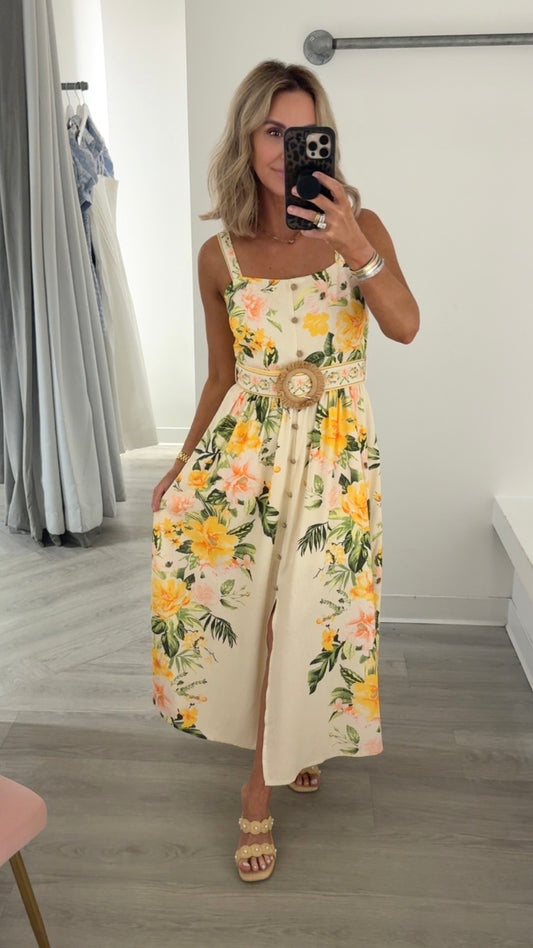 Cream Multi Square Neck Midi