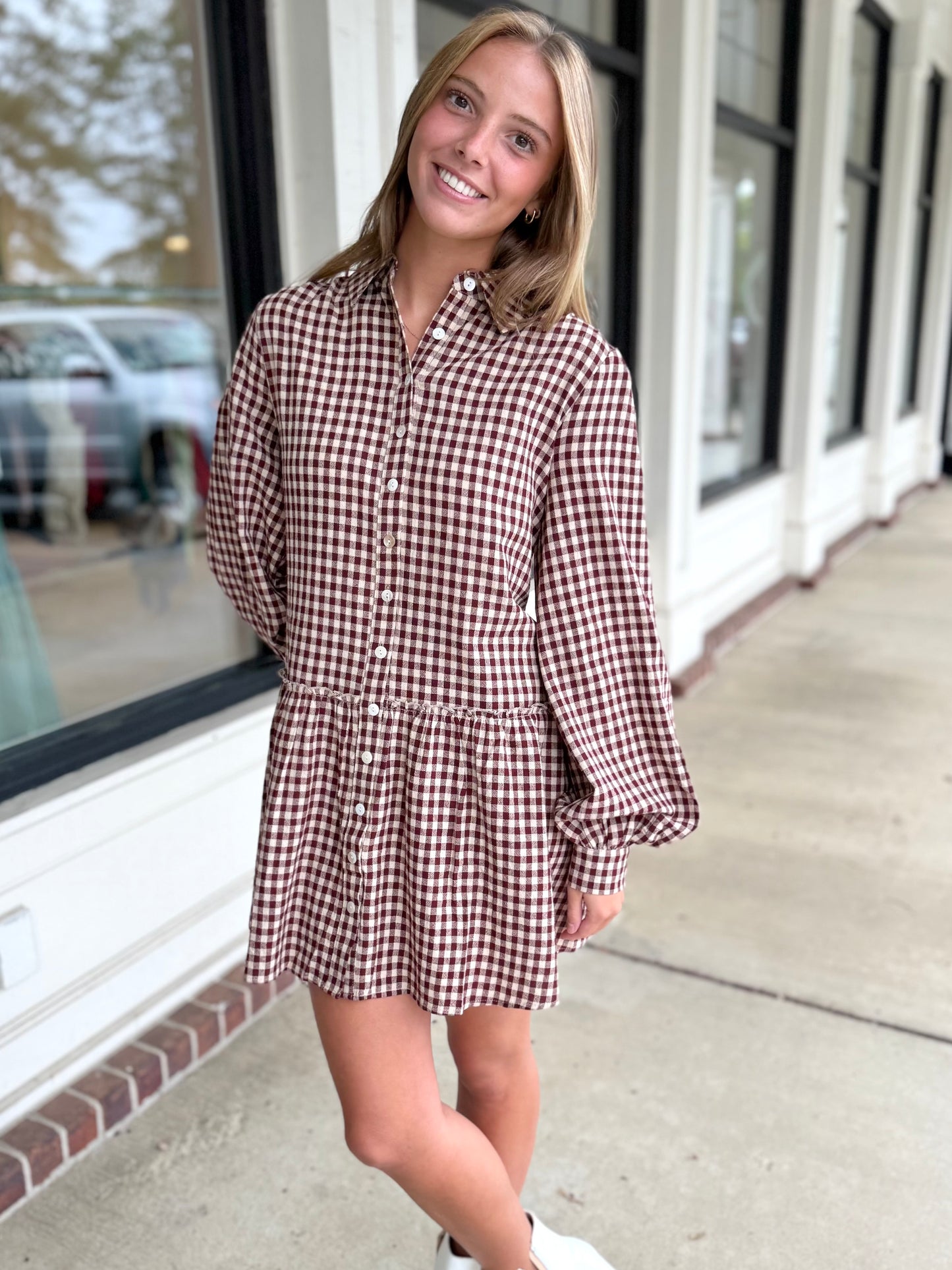 Burgundy Checkered L/S Mini