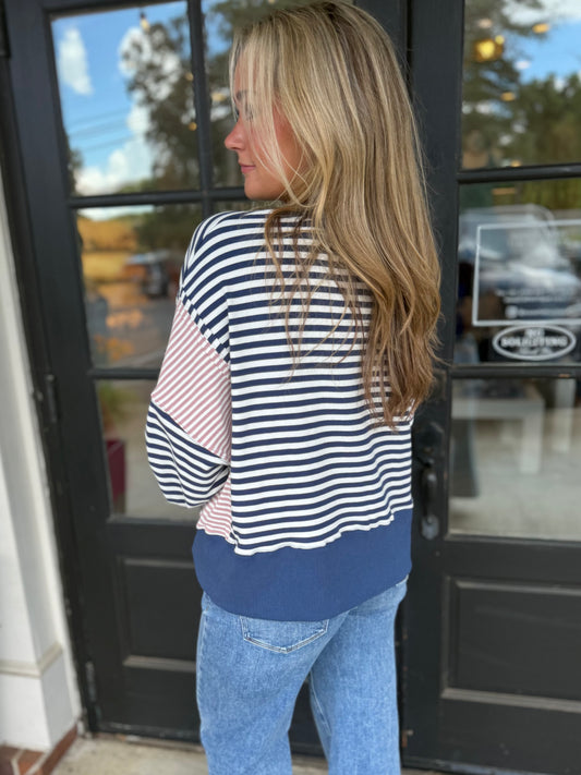 Navy/White Stripe Sweatshirt