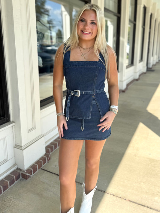 Indigo Buckle Denim Top