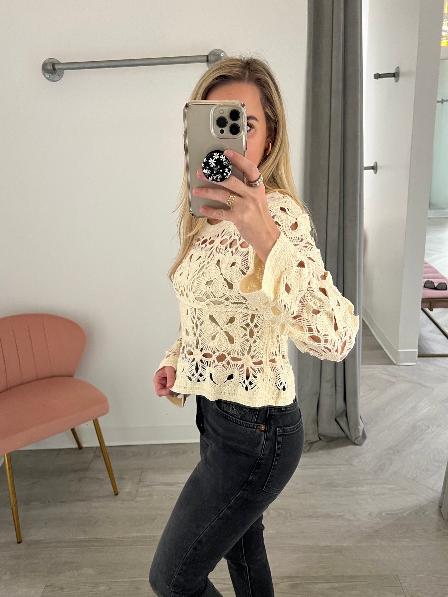 Natural Crochet L/S Top