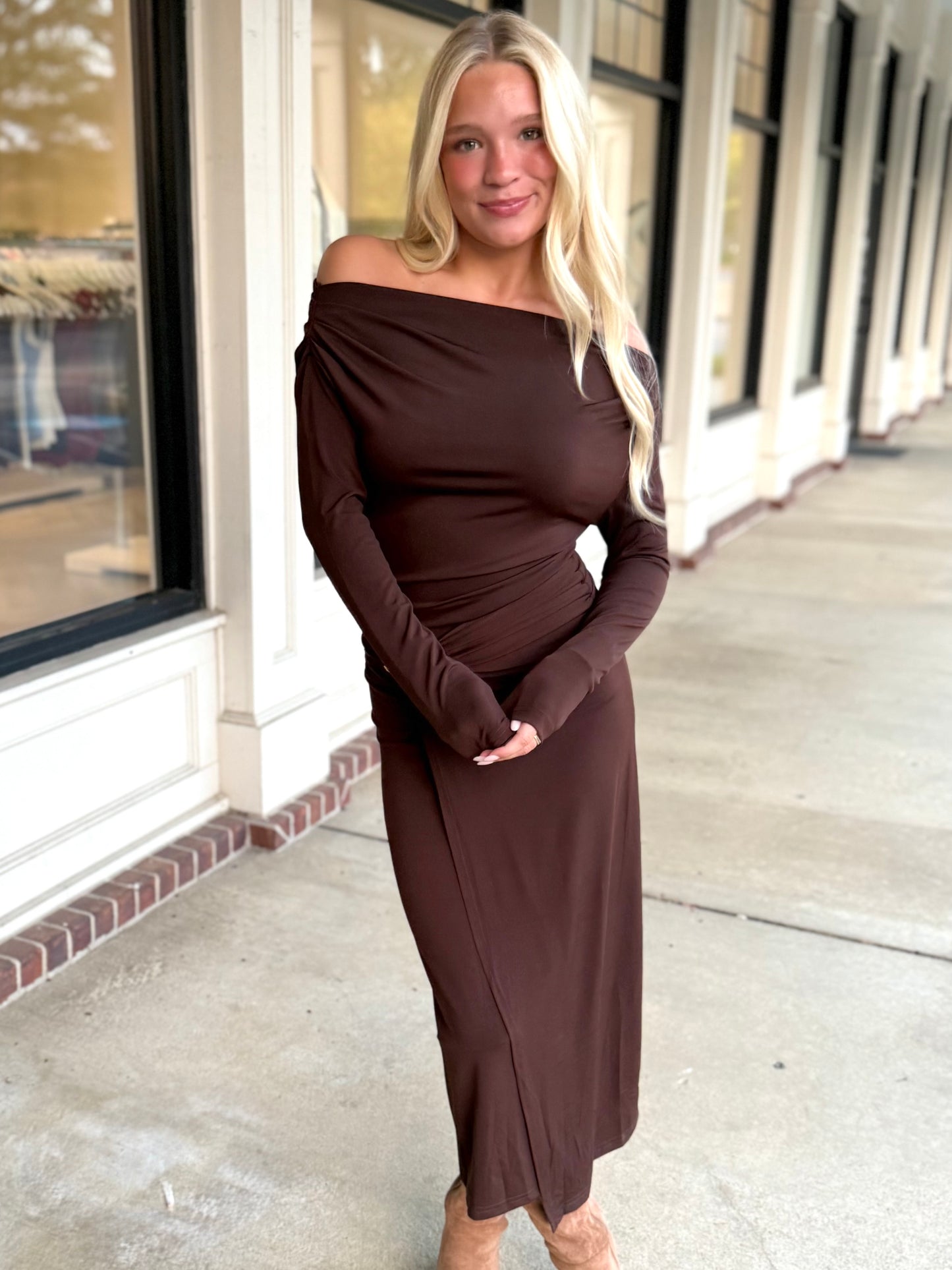 Brown O/S Buckled Draped Midi