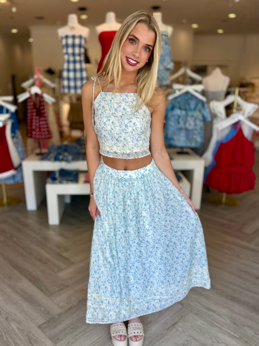 Blue Ditsy Floral Skirt