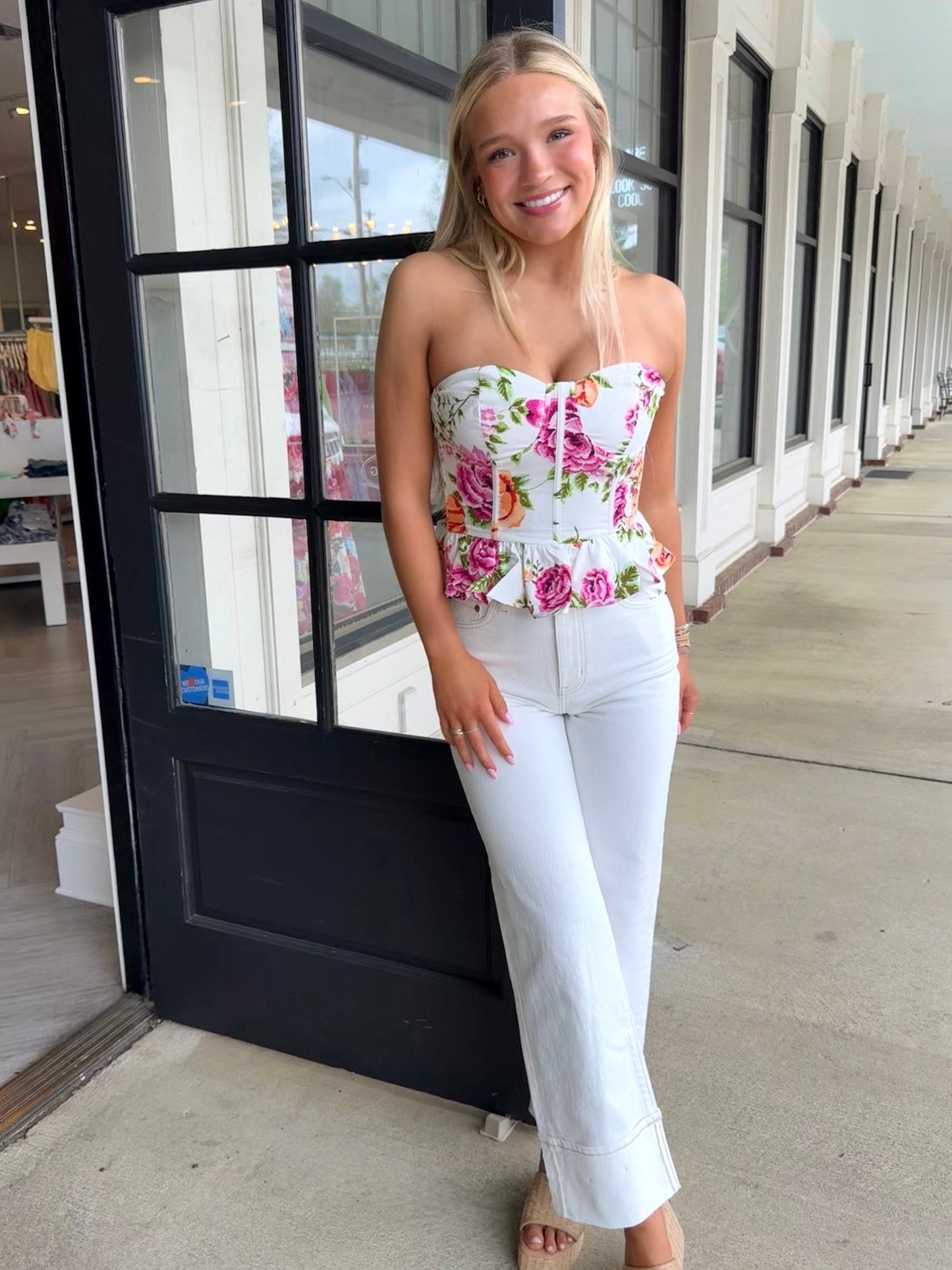 White Floral Tube Corset Top