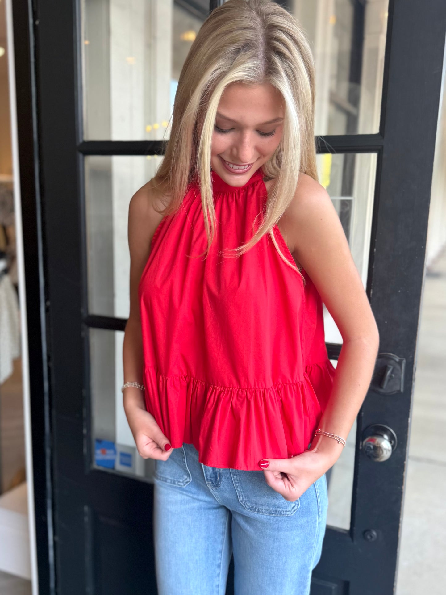 Red Halter Tie Top