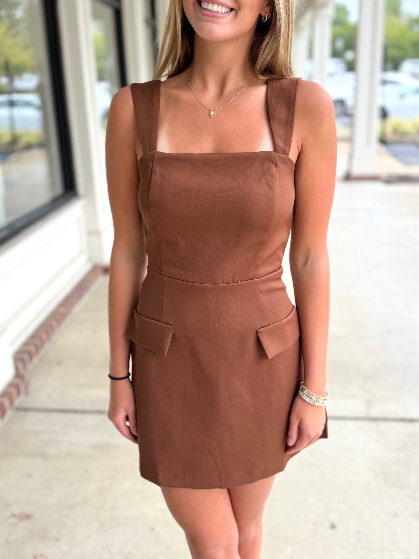 Mocha Faux Pocket Mini Dress