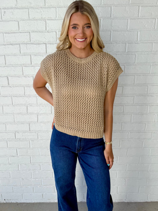 Mocha Sleeveless Crochet Sweater