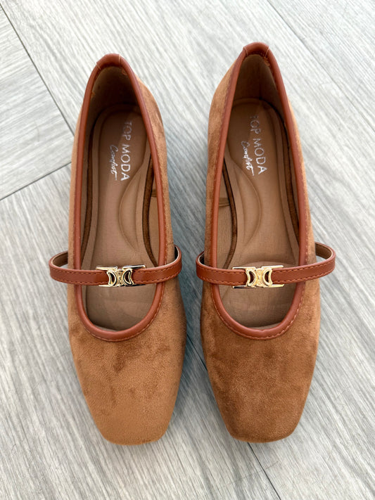 Camel Suede Mary Jane Flat