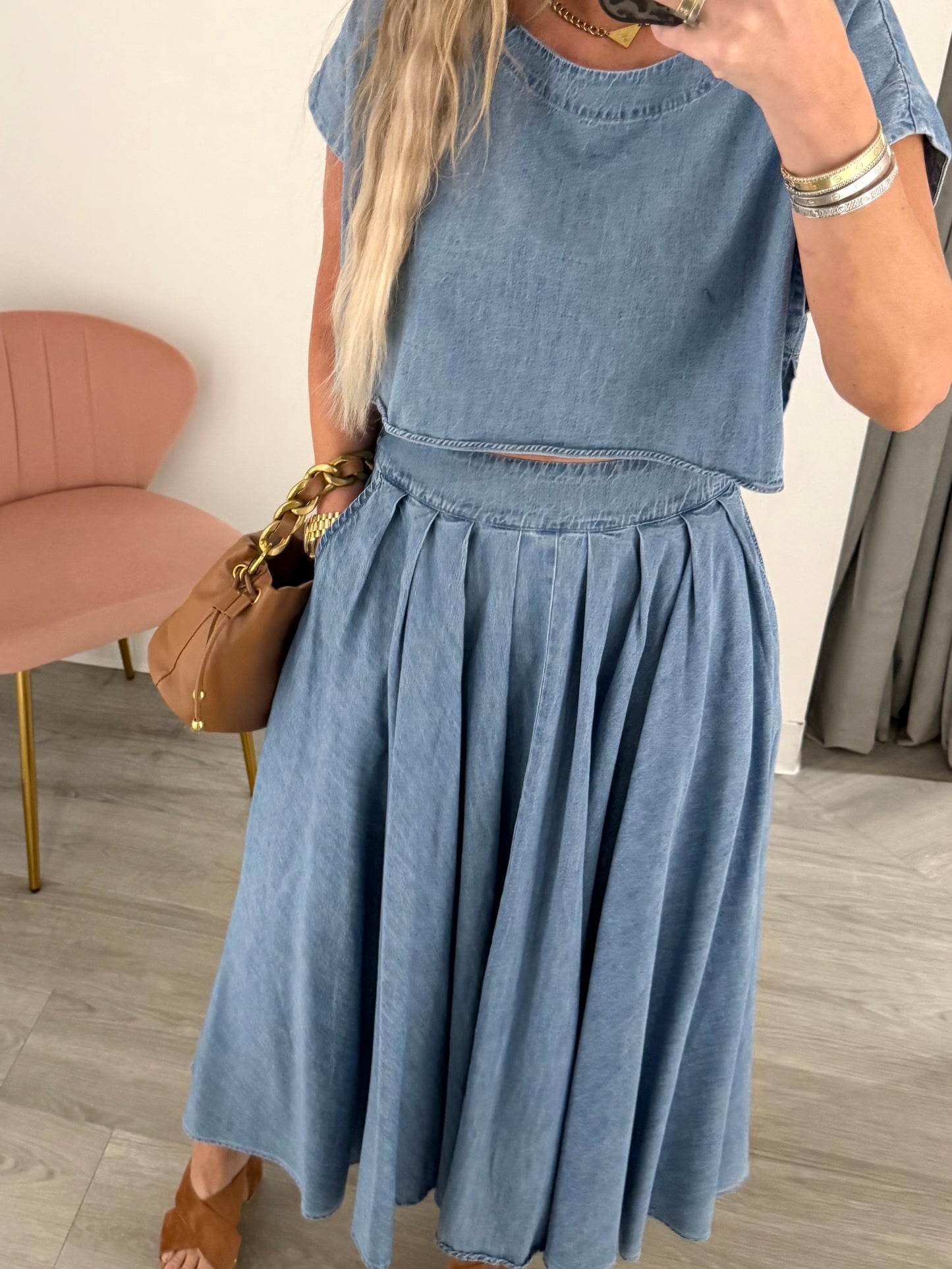 Medium Denim Midi Skirt