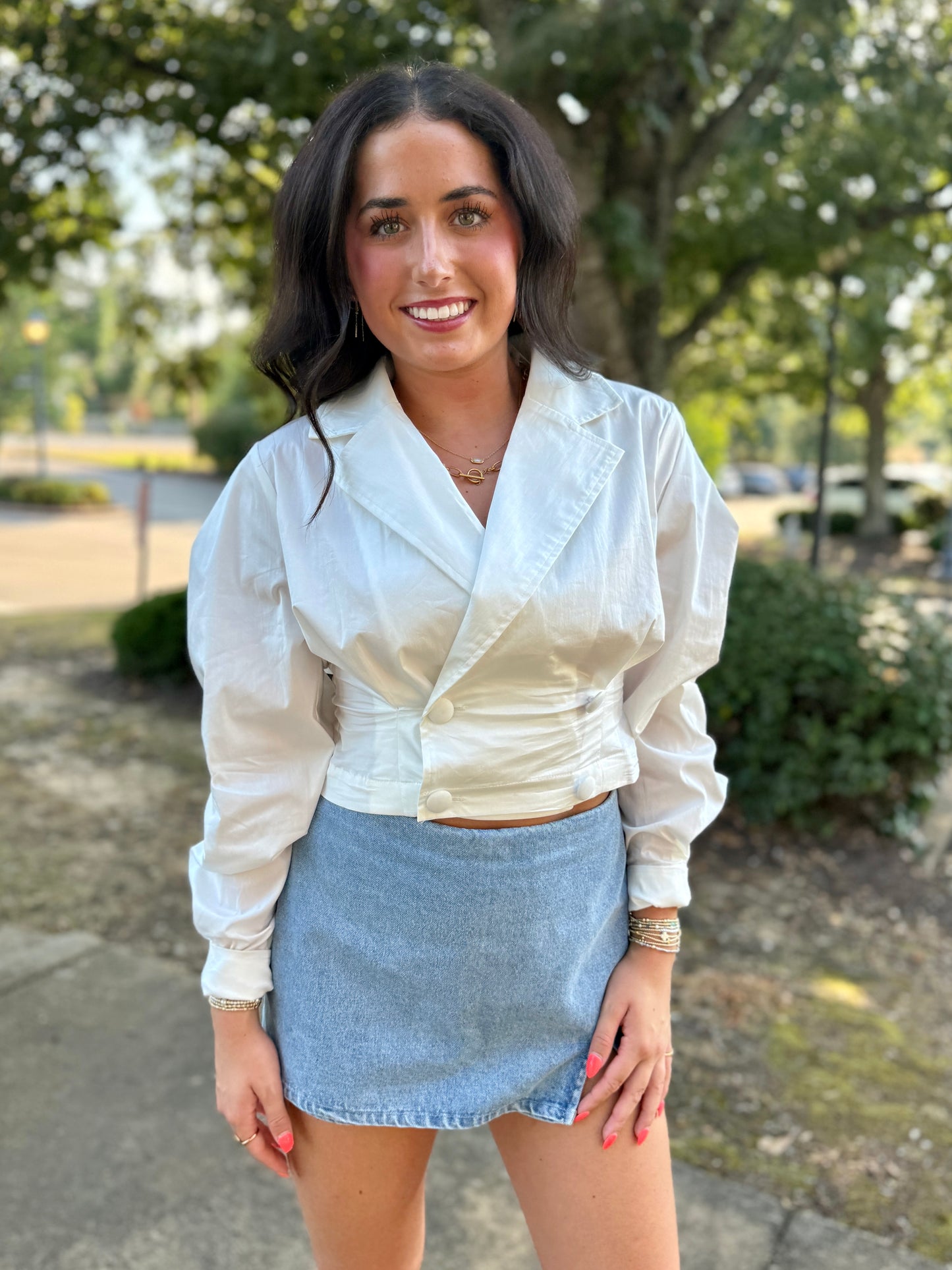 White Double Breasted Blouse