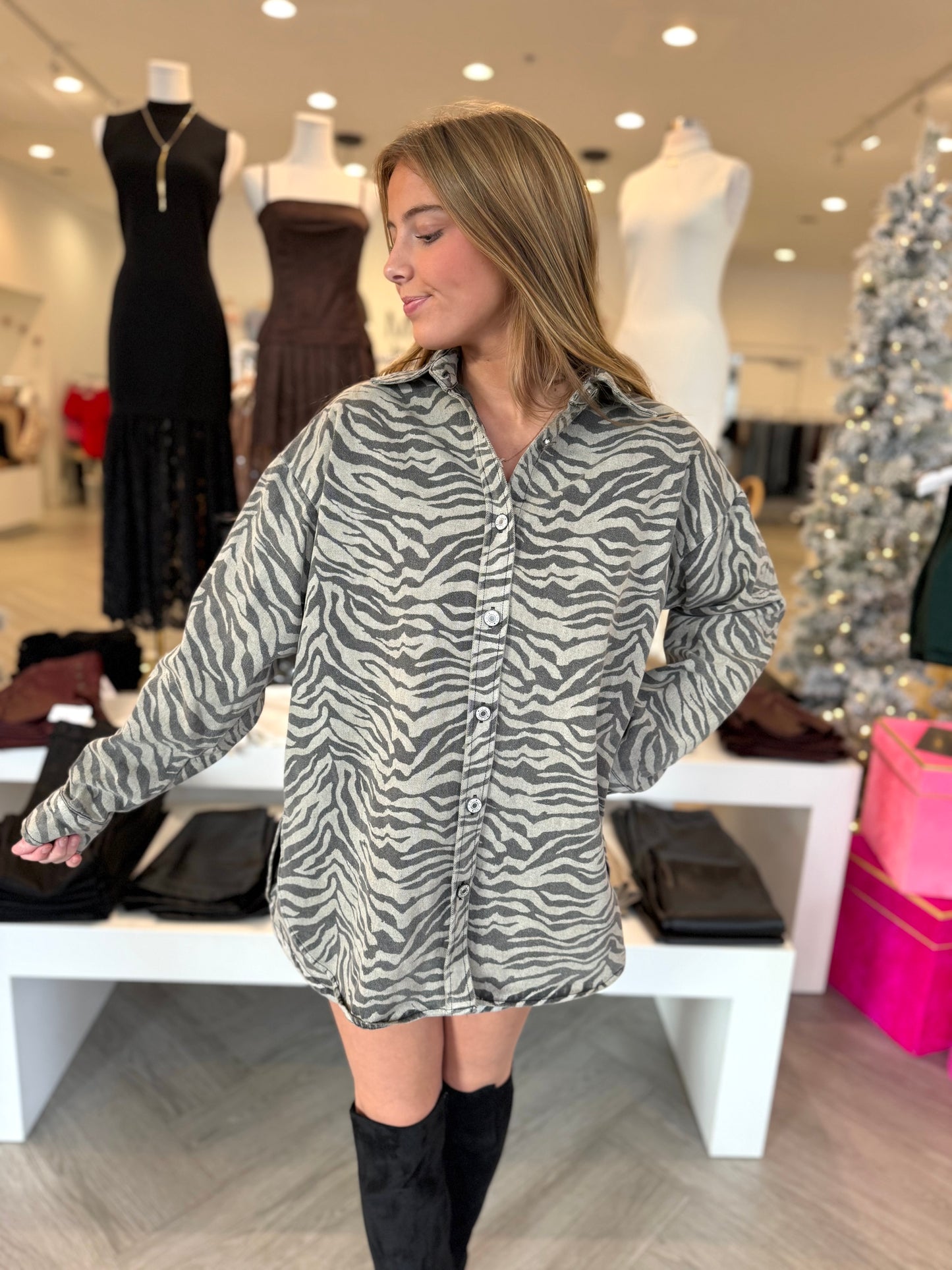 Sand Zebra Denim Mini Skirt