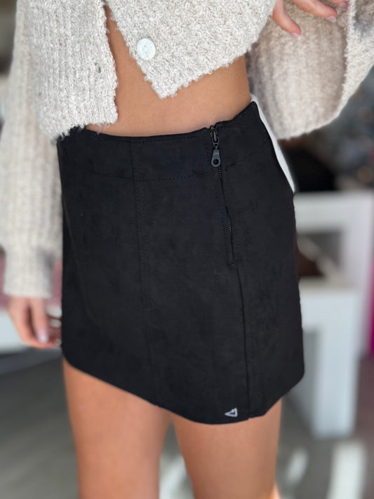 Suede Black Low Rise Micro Mini