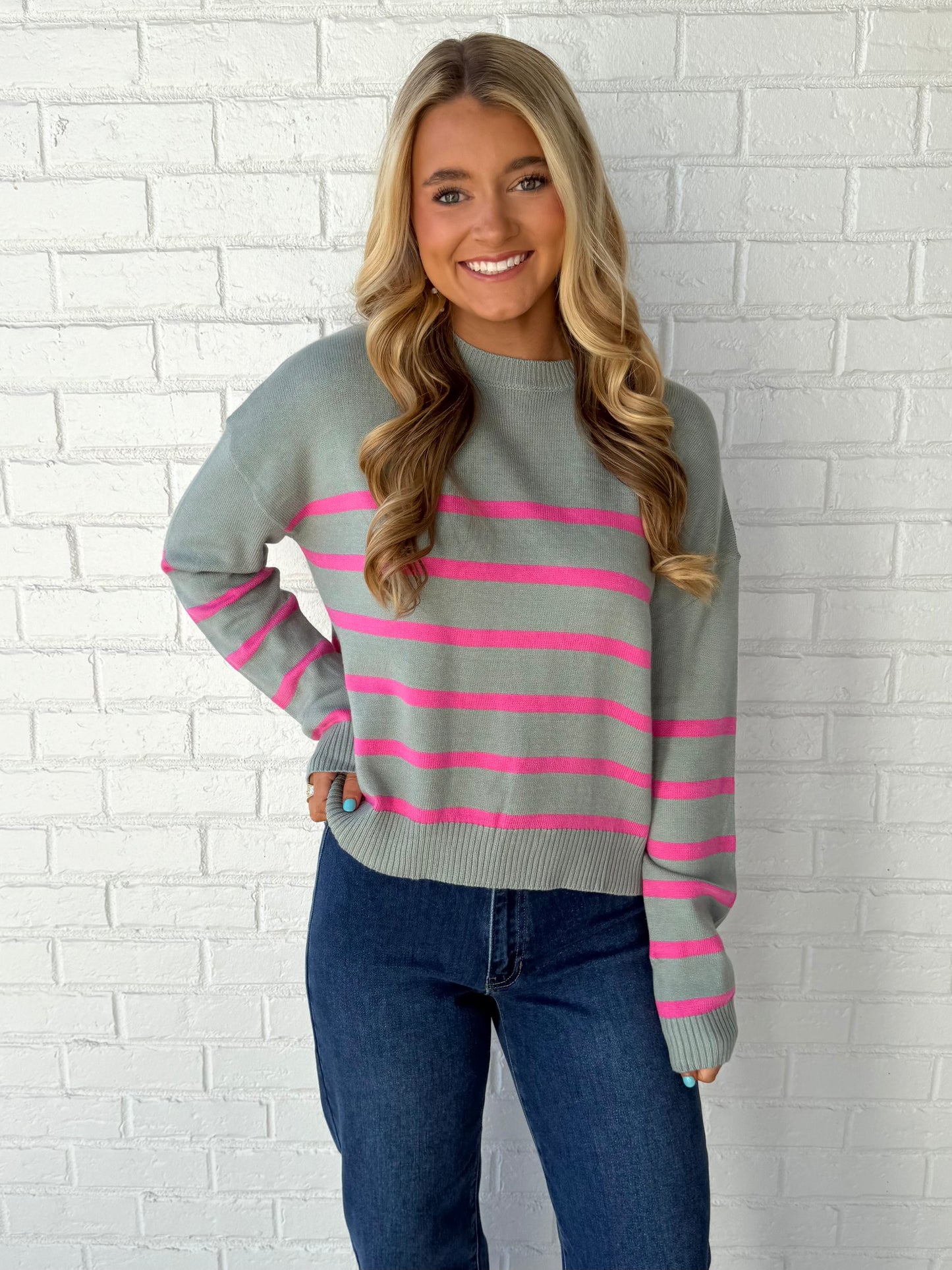 Sage/Punch Stripe Sweater