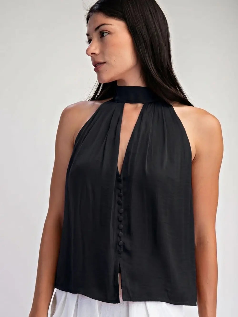 Black Tie Neck Sash Top