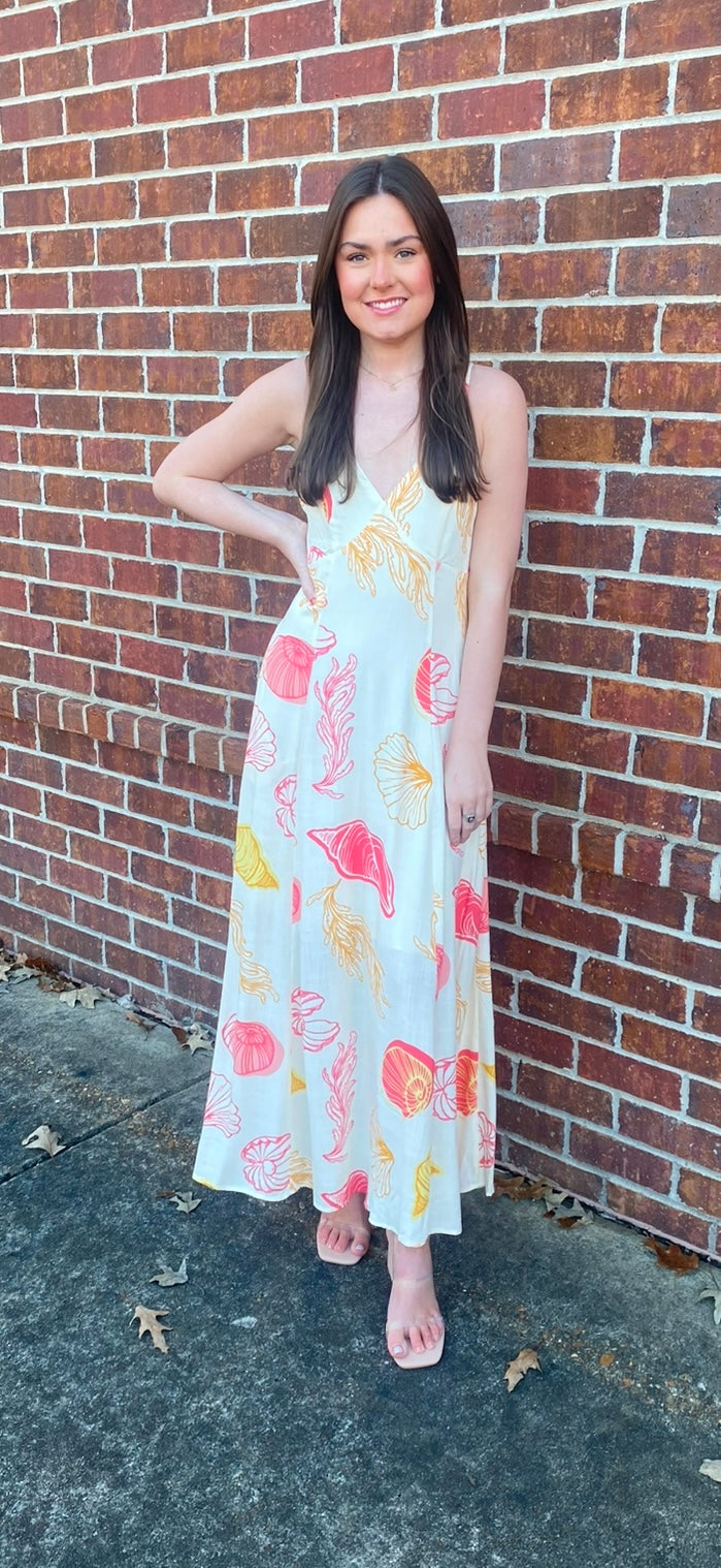 Coral/Cream Open Back Maxi