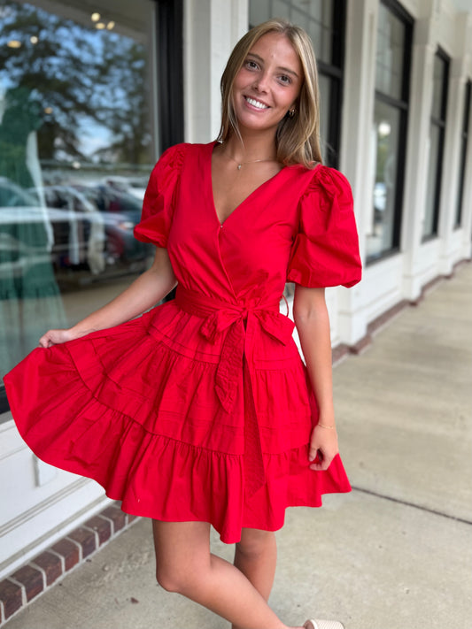 Red Tie Belt Dress