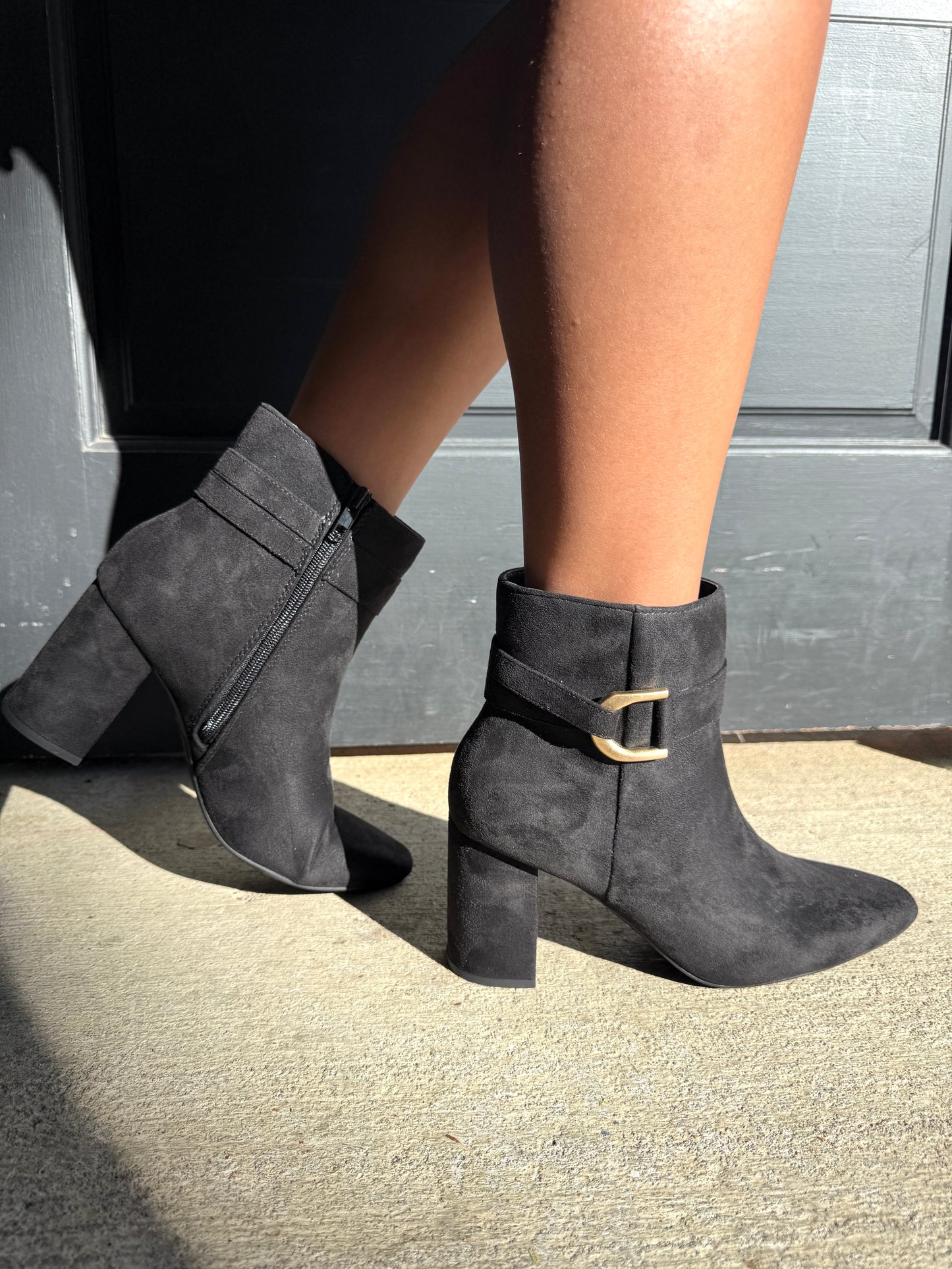 Black Gold Buckle Bootie