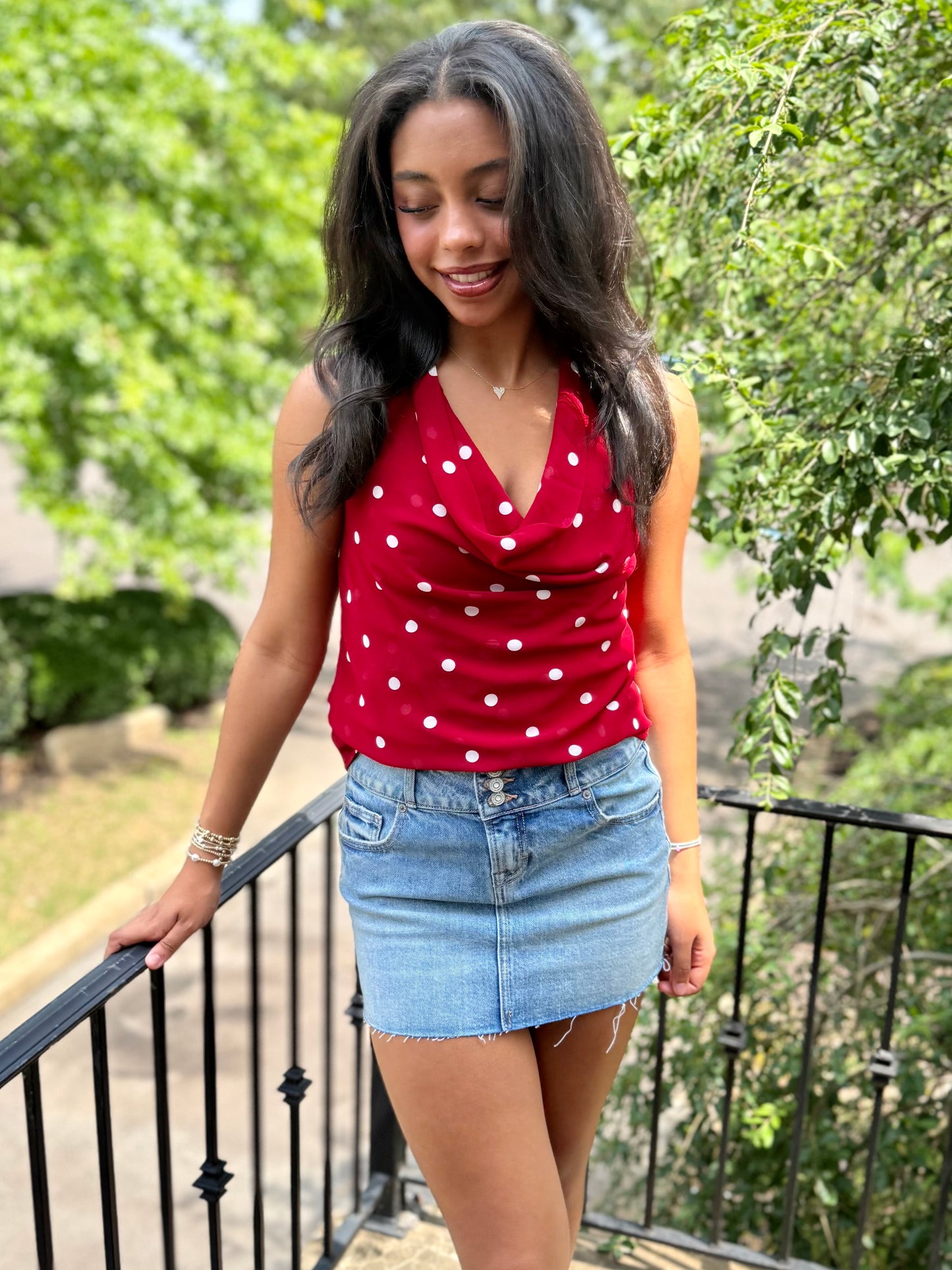 Dark Red Polka Dot Scarf Top