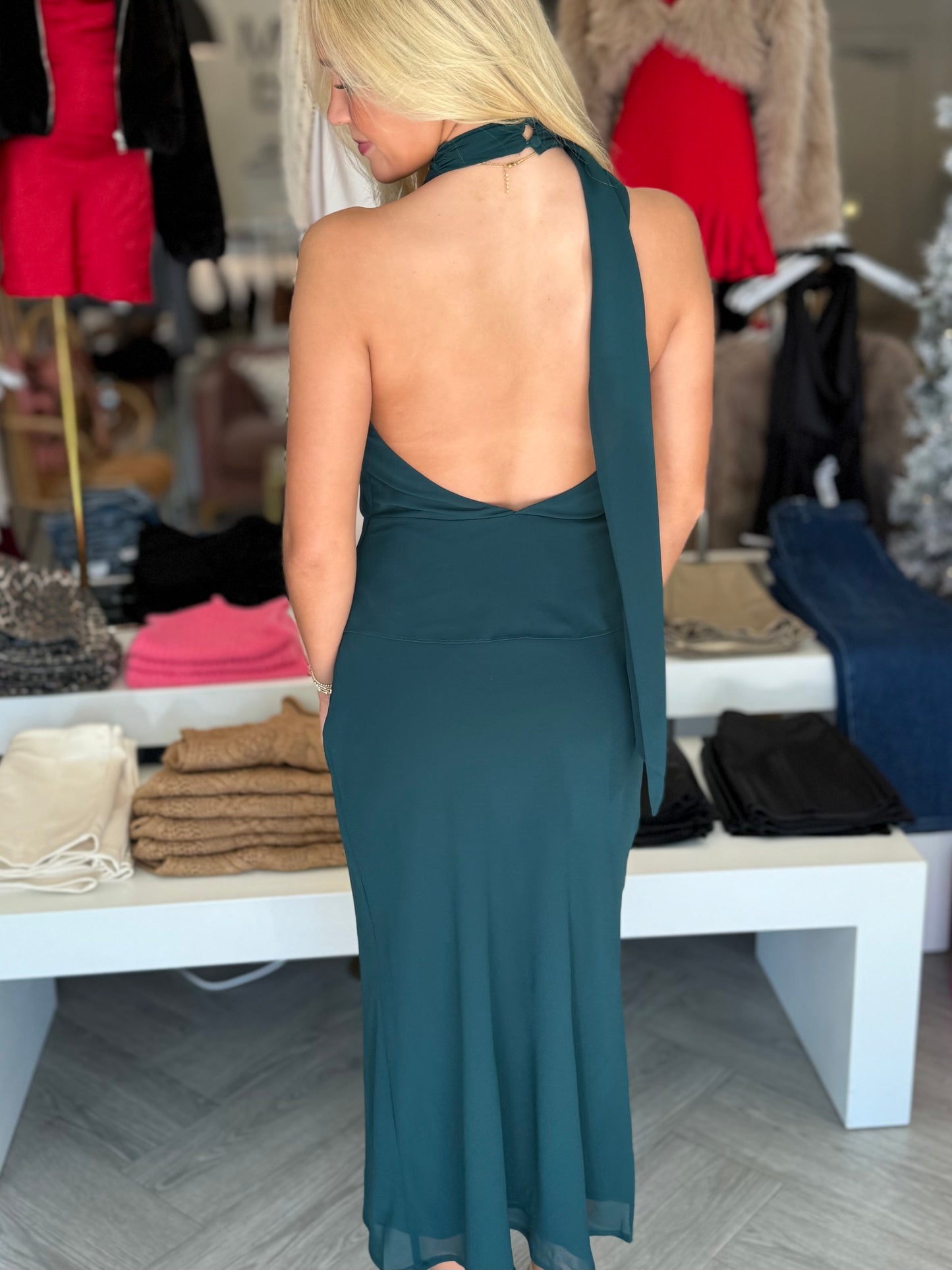 Green Cowl Neck Scarf Midi