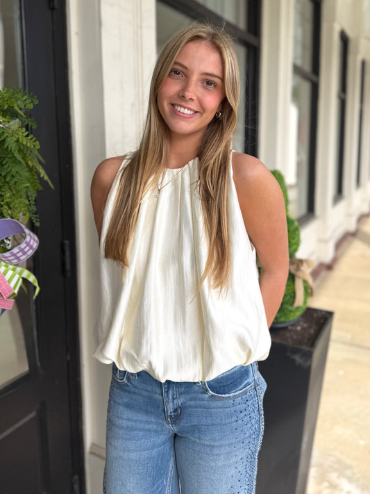 Cream Halter Bubble Top
