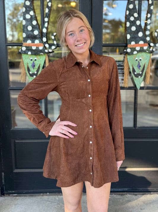 Brown Button Down Suede Dress