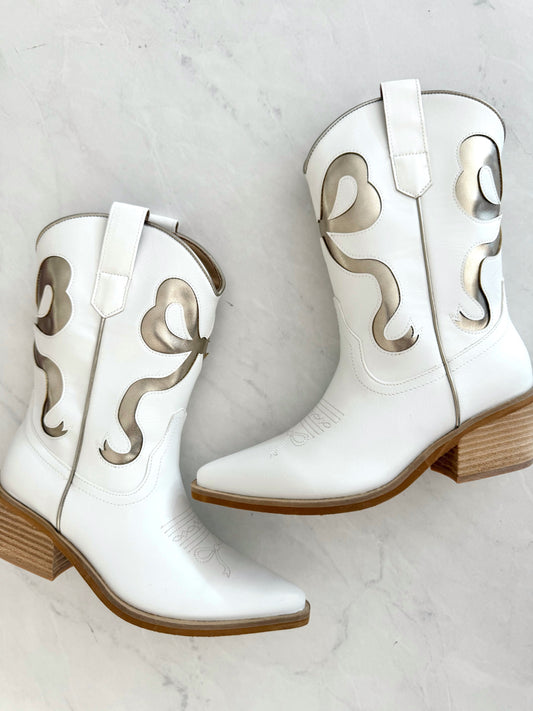 White Gold Western Bow Booties