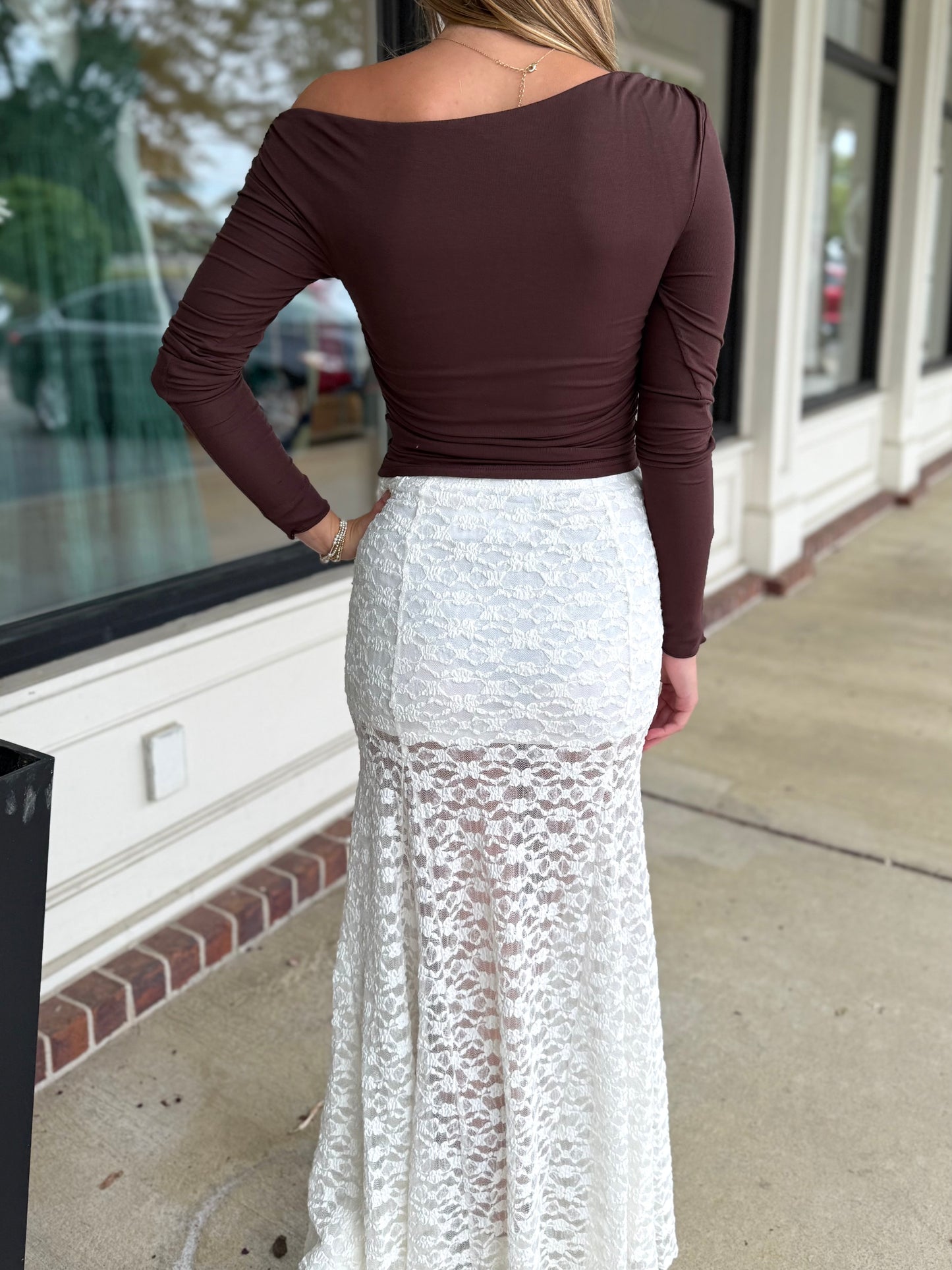 Ivory Floral Lace Maxi Skirt