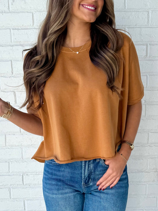 Hazelnut Cropped Cuff Tee
