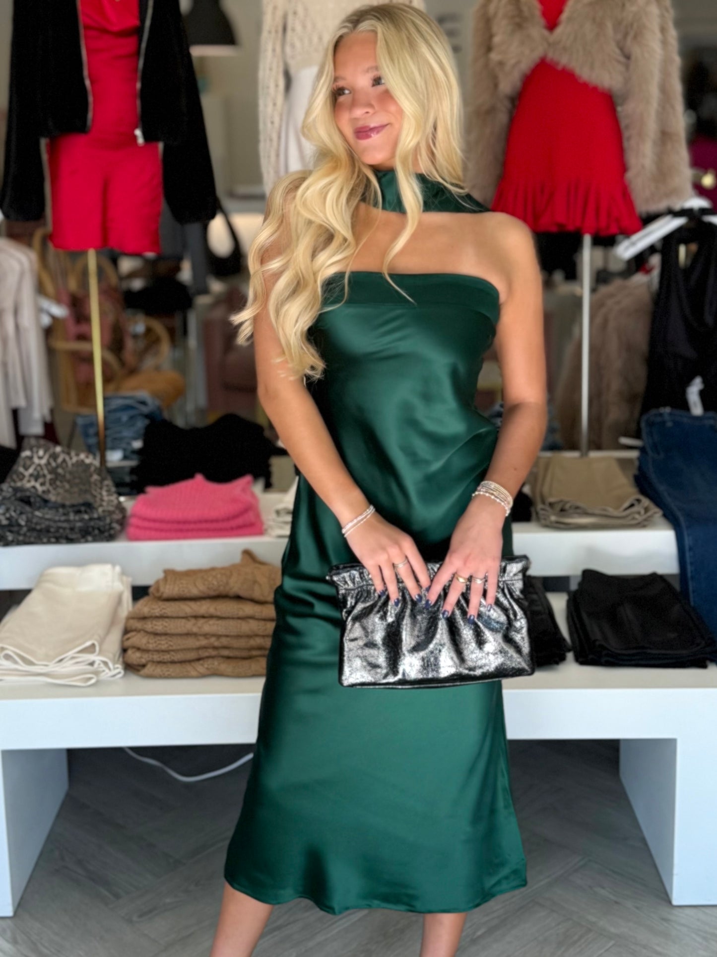 Green Scarf Satin Midi