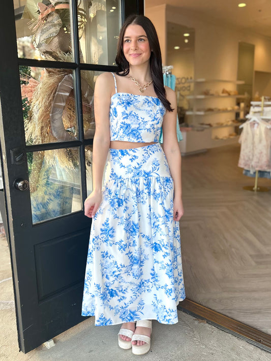 Blue Floral Crop Top