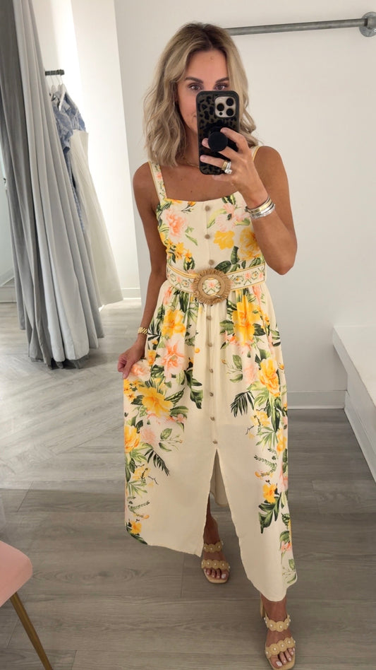 Cream Multi Square Neck Midi