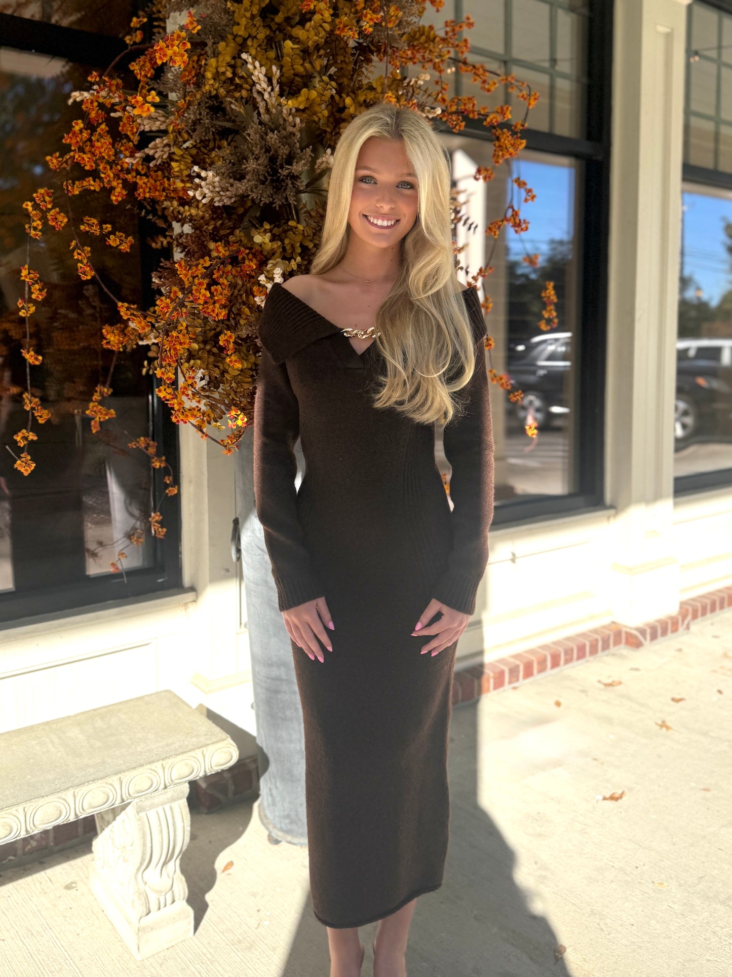 Brown Gold Chain Knit Maxi