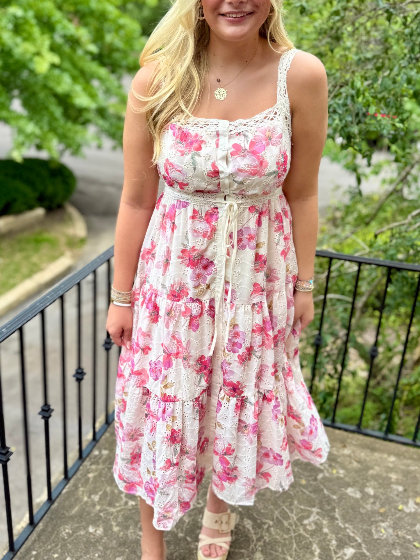 Fuchsia Floral Lacy Tiered Maxi