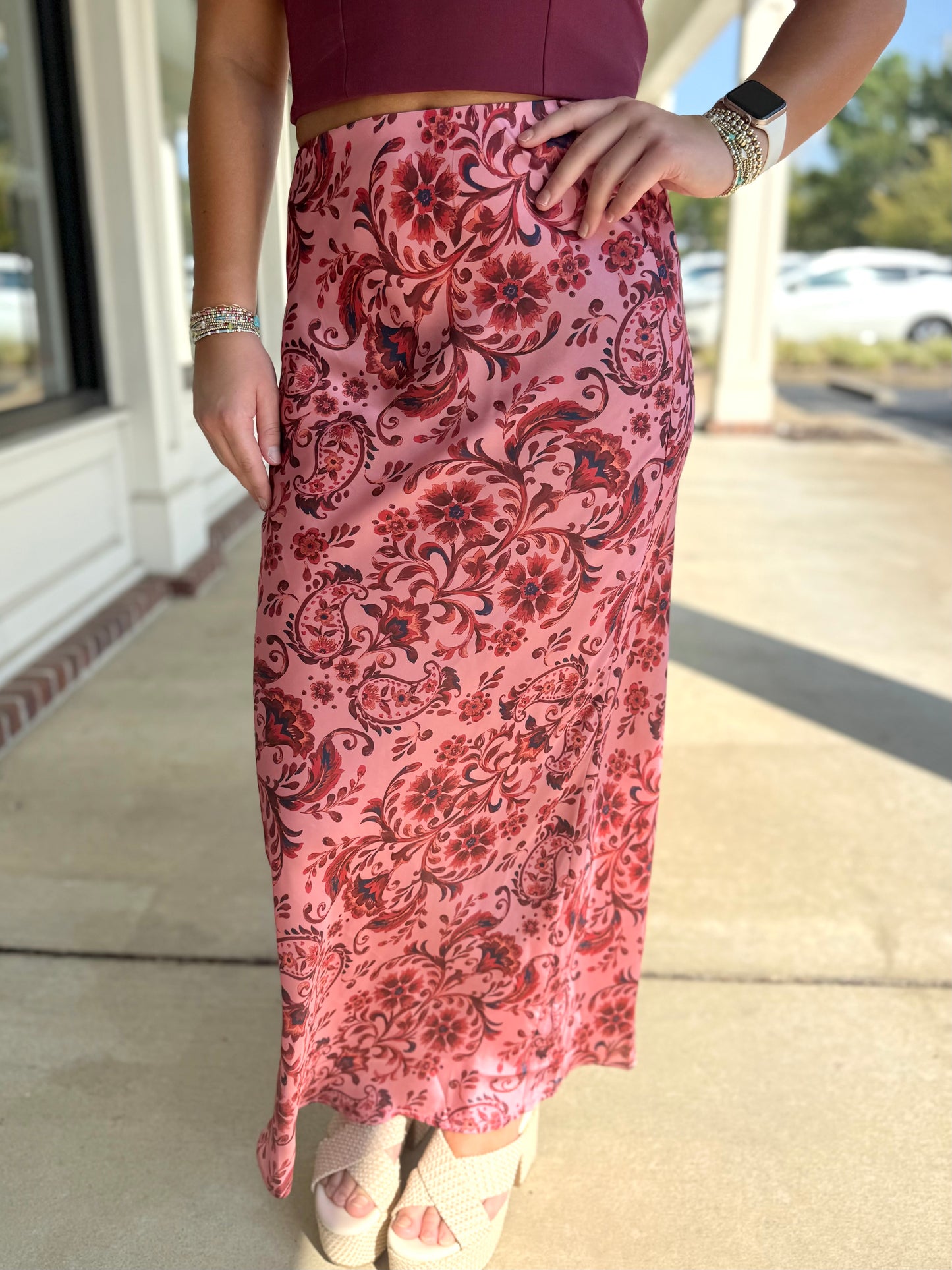 Salmon Red Paisley Skirt
