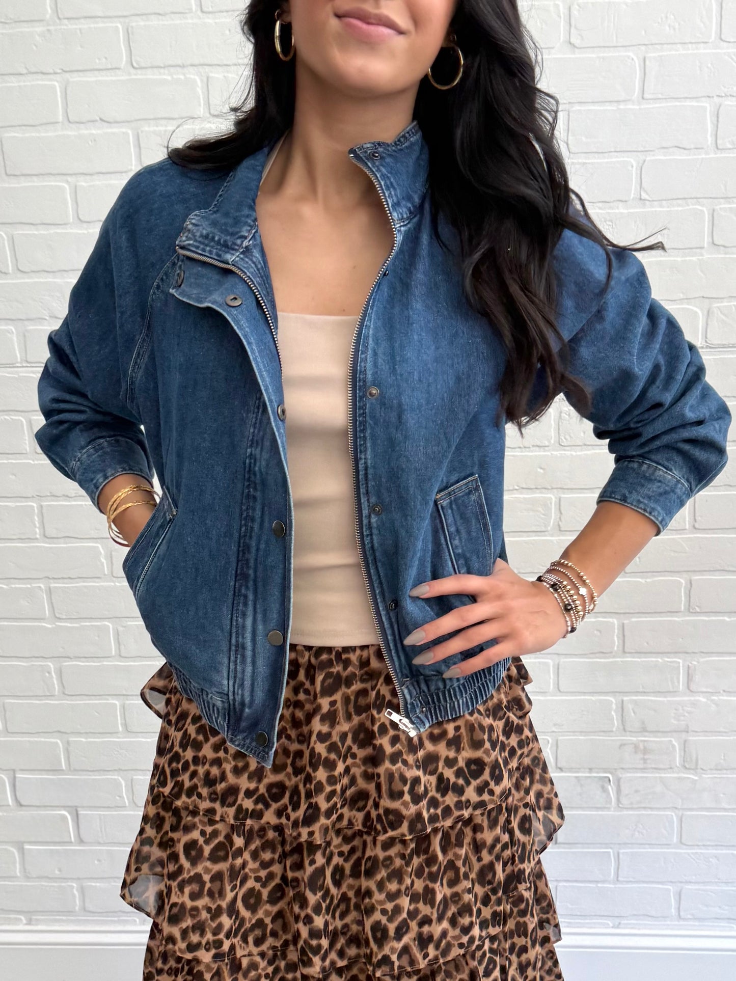 Washed Denim Bomber Jacket