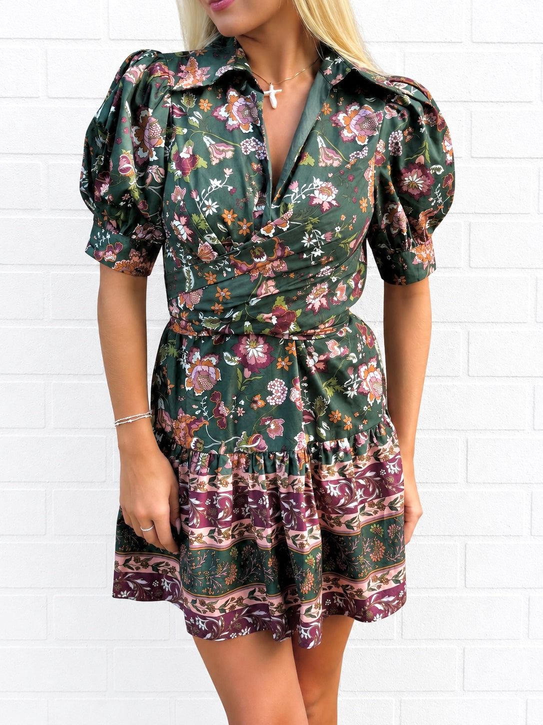 Green Floral Tie Dress