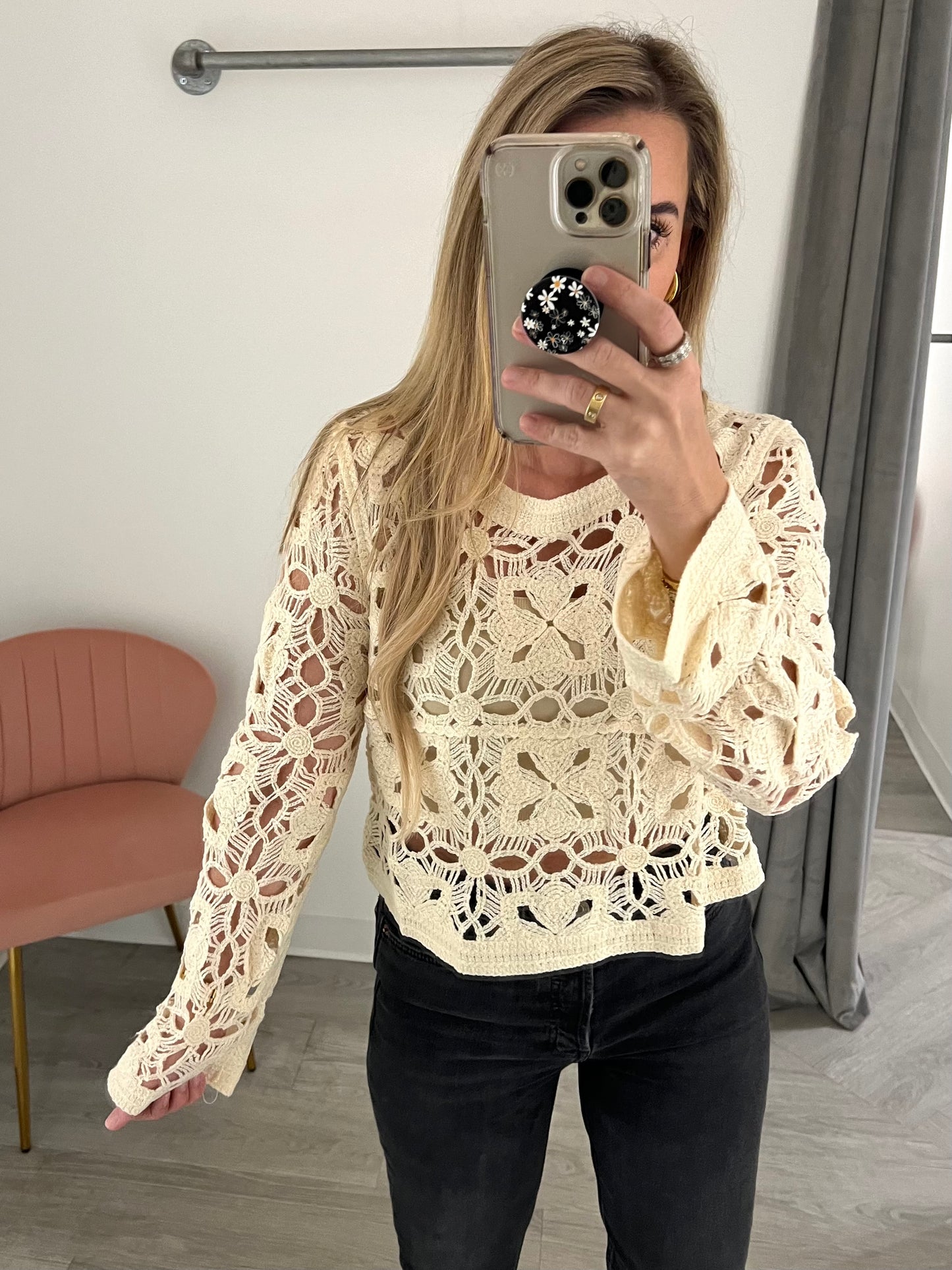 Natural Crochet L/S Top