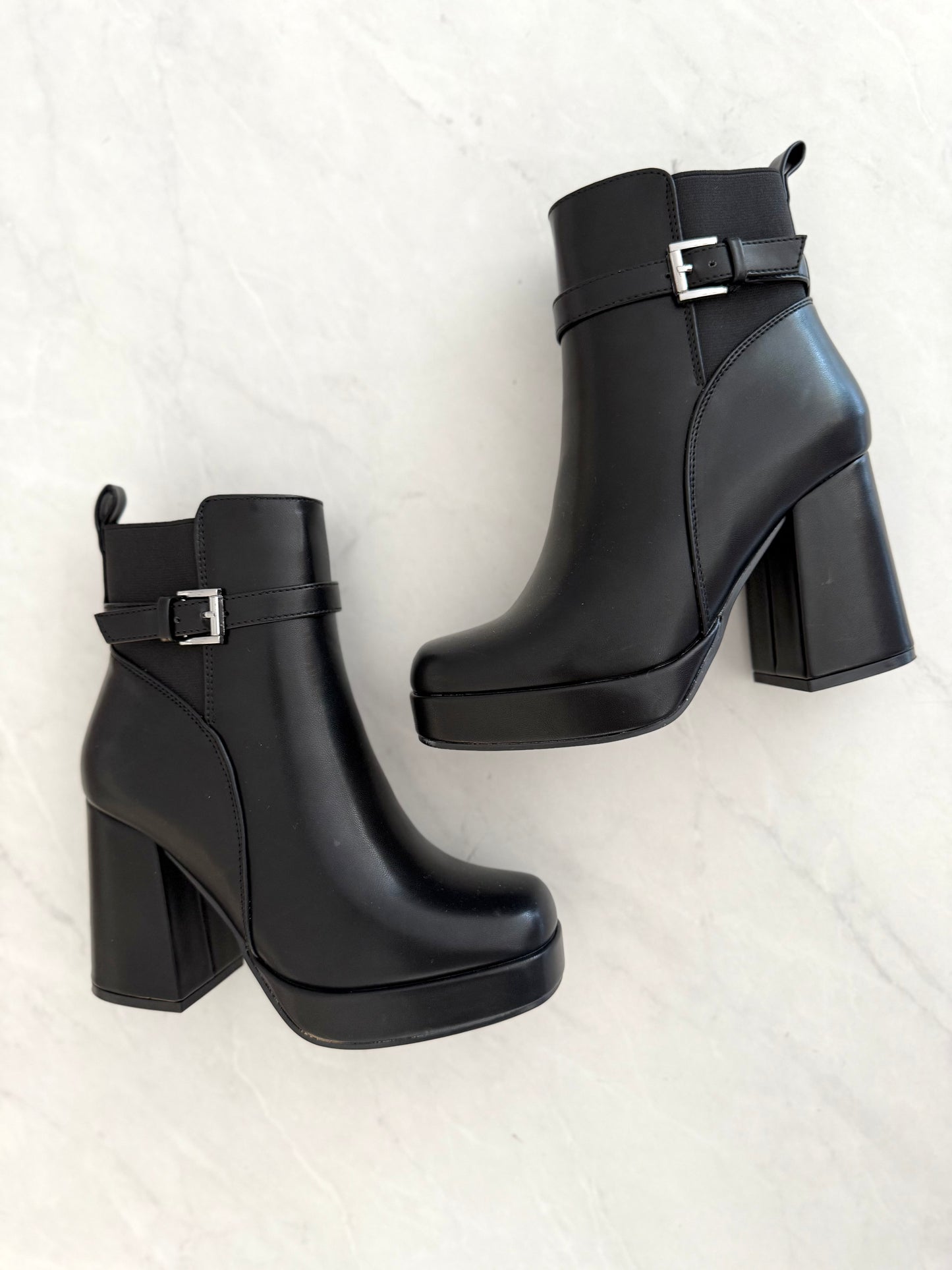 Leather Buckle Platform Bootie (2 colors)